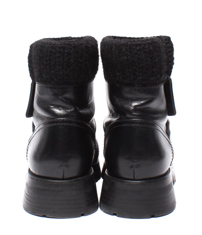 CHANEL ターンロック ココマーク レザー ニット ショートブーツ G45282 レディース SIZE 37 (24.5cm) シャネル