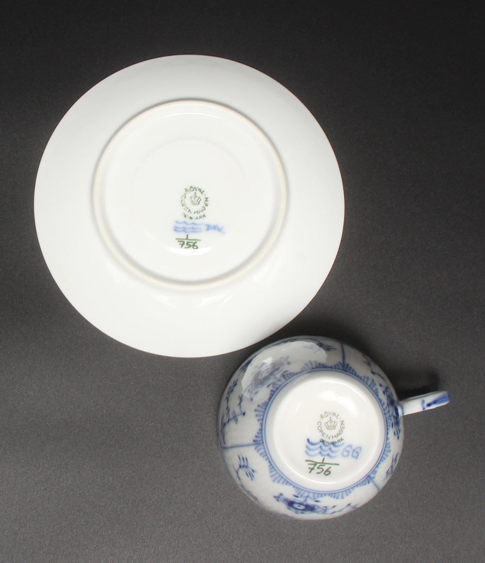 美品 Royal Copenhagen カップ＆ソーサー ブルーフルーテッド ハーフレース ロイヤルコペンハーゲン