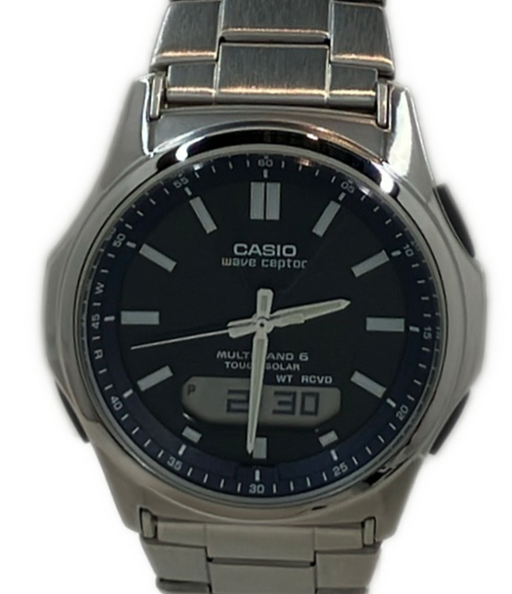 美品 CASIO 腕時計 ウェーブセプター wavecepter ソーラー ネイビー WVA-M630 メンズ カシオ
