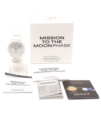 美品 腕時計 OMEGA × SWATCH x Snoopy MOONSWATCH MISSION TO THE MOONPHASE クオーツ ホワイト ユニセックス オメガ スウォッチ
