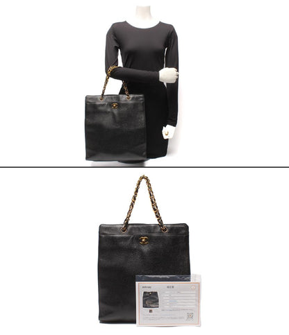 CHANEL チェーントートバッグ ゴールド金具 5番台 キャビアスキン ココマーク レディース シャネル