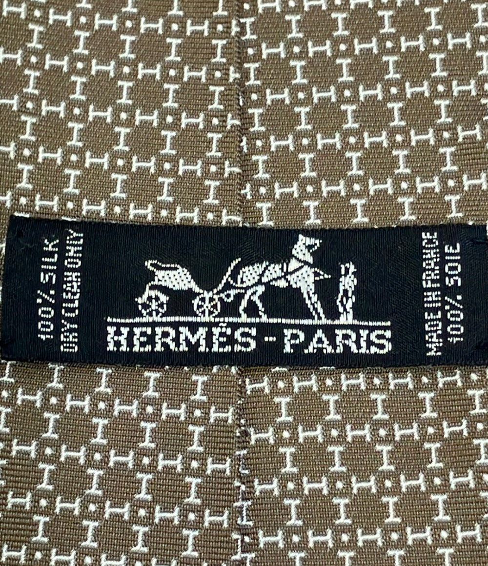 美品 HERMES ネクタイ シルク100% 総柄 メンズ エルメス