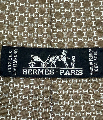 美品 HERMES ネクタイ シルク100% 総柄 メンズ エルメス