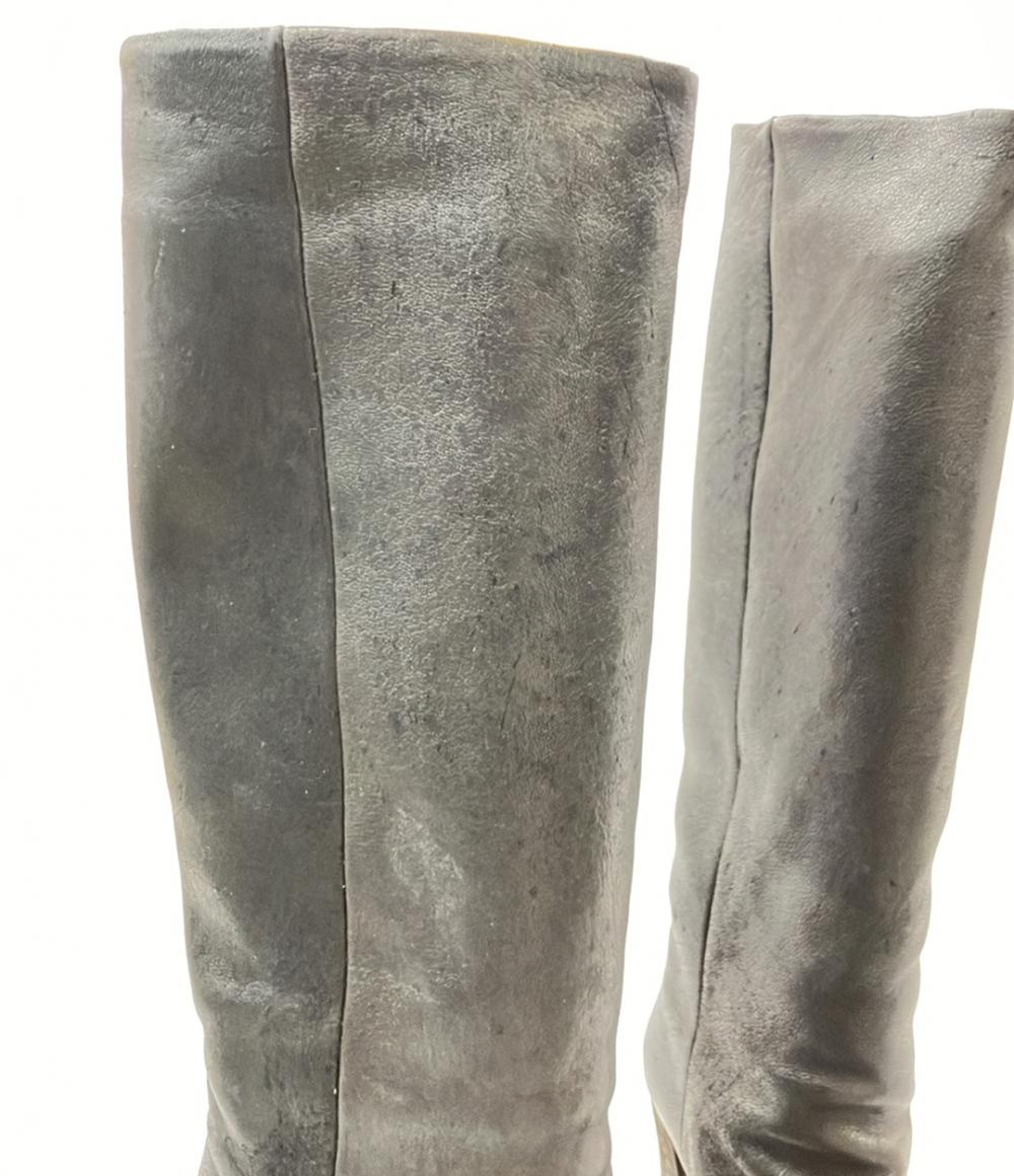 【美品】メゾンマルジェラ ロングブーツ グレー 22.5 メゾン マルジェラ レザーロングブーツ レディース SIZE 38 (XL
