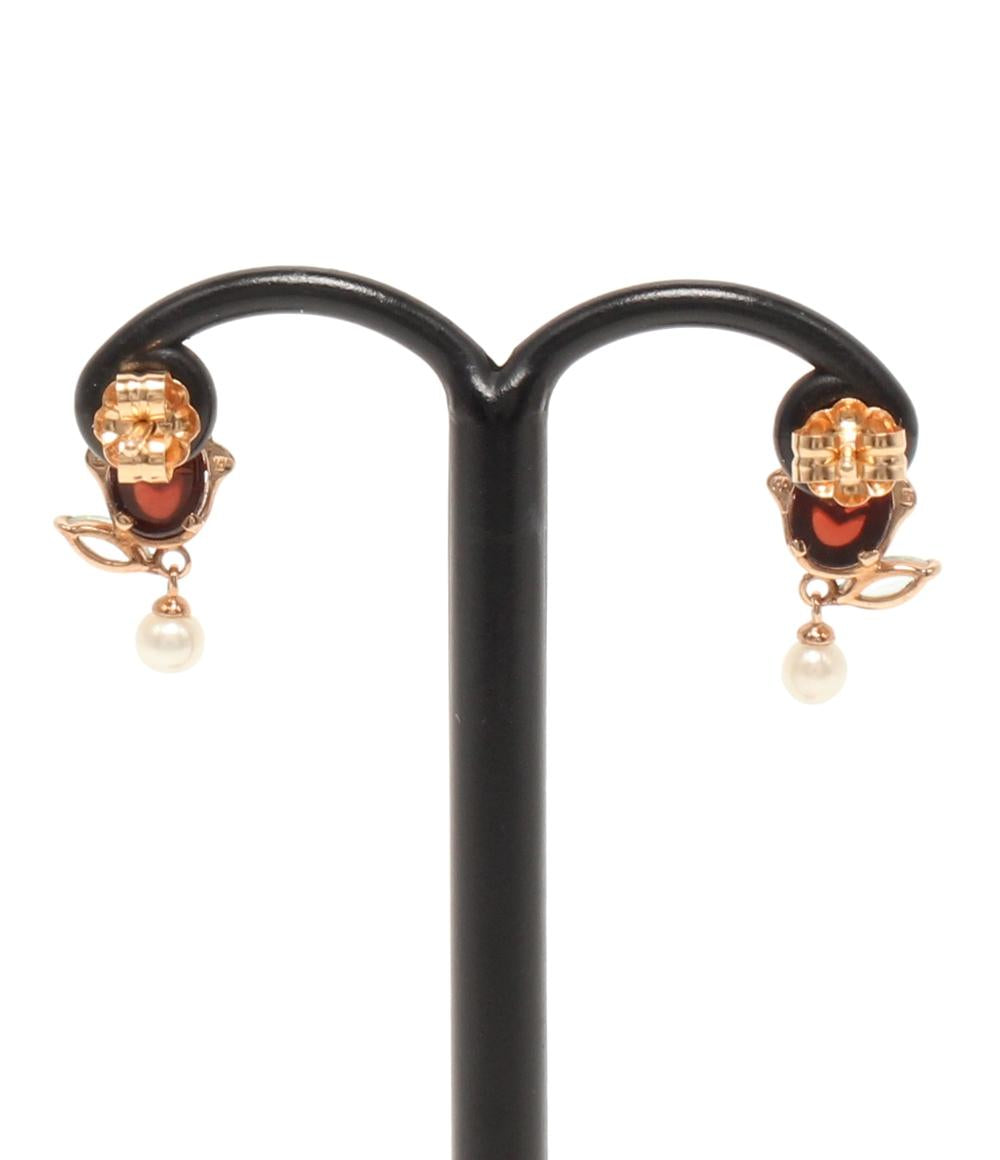 美品 ピアス K18 K10 ガーネット アクアマリン パール フラワーモチーフ 花モチーフ レディース