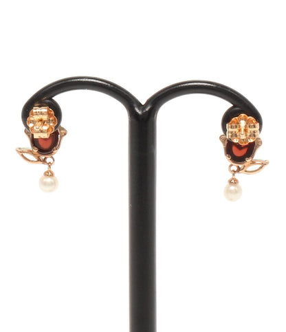 美品 ピアス K18 K10 ガーネット アクアマリン パール フラワーモチーフ 花モチーフ レディース