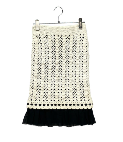 美品 CHANEL ブラックシフォン×クロシェスカート レディース SIZE 36 (S) シャネル