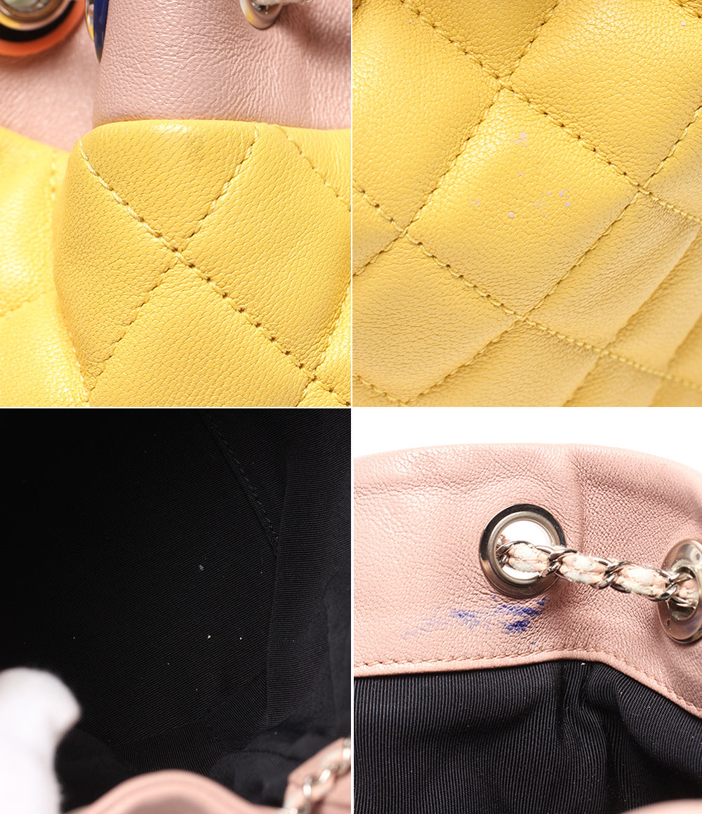訳あり CHANEL 2WAYハンドバッグ ショルダーバッグ 斜め掛け 肩掛け シルバー金具 マトラッセ ラムスキン 巾着型 ココマーク レディース シャネル