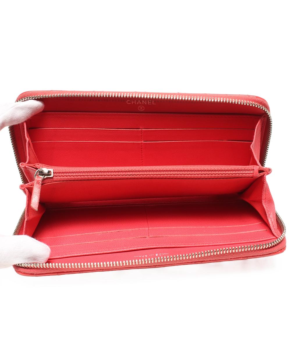 CHANEL(シャネル) 長財布 - レッド シルバー金具/ラウンドファスナー