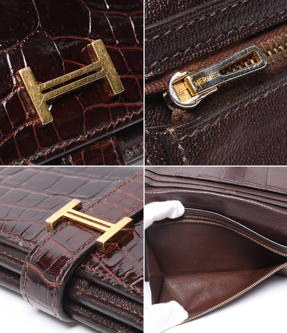 HERMES 長財布 ゴールド金具 アリゲーター クロコダイルレザー □P刻印 ベアン スフレ レディース メンズ エルメス