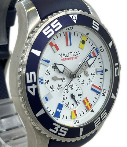 美品 NAUTICA 腕時計 フラッグ クオーツ ホワイト A12627G メンズ ノーティカ