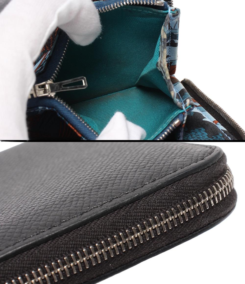 HERMES ラウンドファスナー財布 D刻印 シルバー金具 アザップコンパクト シルクイン レディース エルメス