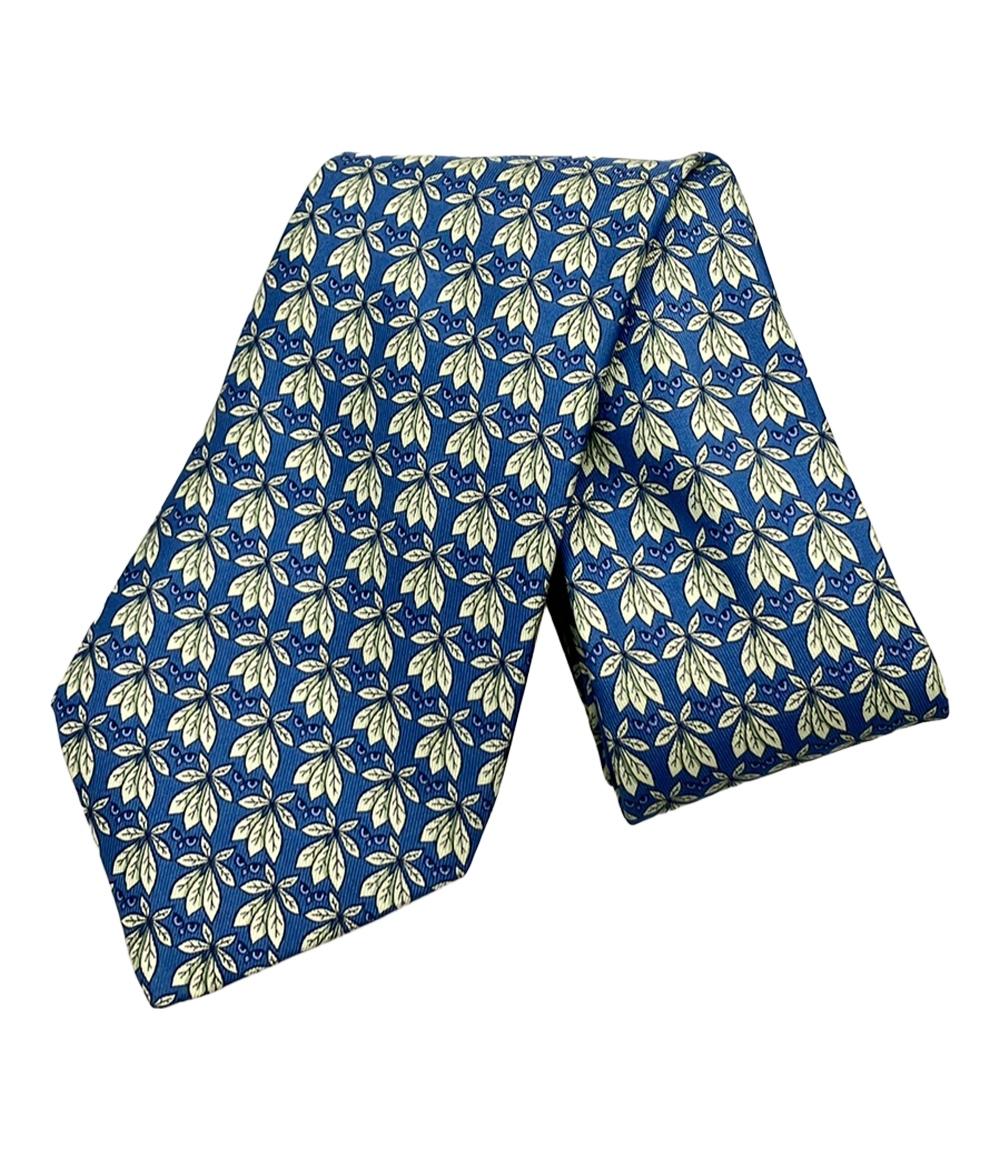 美品 エルメス ネクタイ シルク100% リーフ柄 7752OA メンズ HERMES