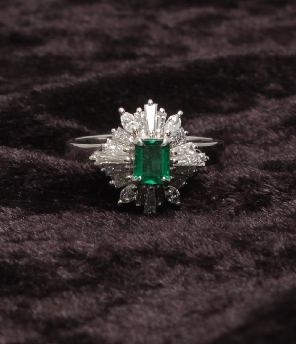 美品 リング 指輪 Pt900 エメラルド 0.34ct ダイヤ 0.90ct レディース SIZE 12号