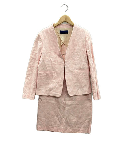 美品 シップス リネン混ノーカラーショートジャケット バックスリットスカート セットアップスーツ レディース SIZE 上36下38 SHIPS