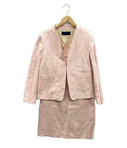 美品 シップス リネン混ノーカラーショートジャケット バックスリットスカート セットアップスーツ レディース SIZE 上36下38 SHIPS