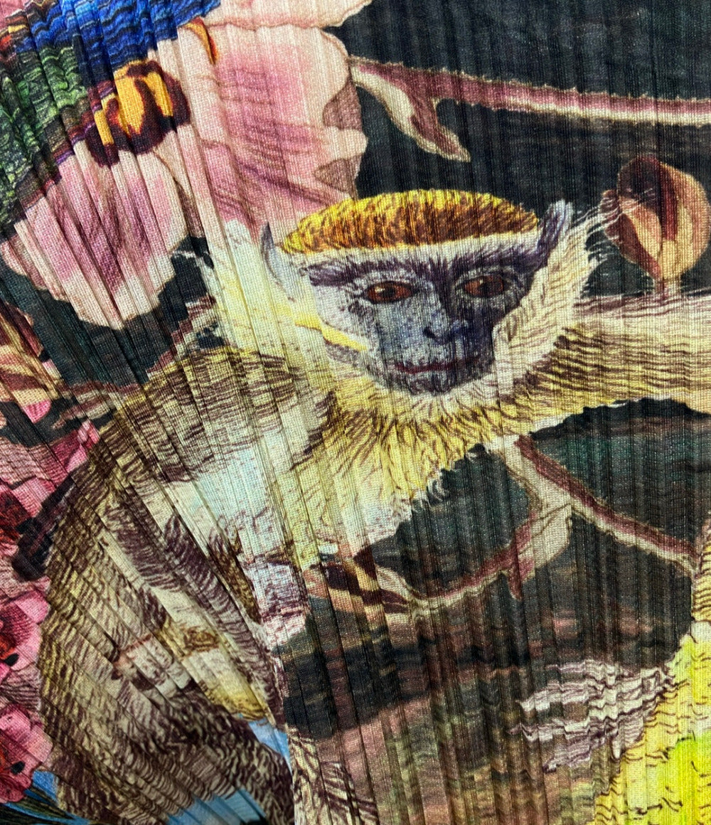 美品 PLEATS PLEASE 長袖 プリーツワンピース AURORA JUNGLE PP33JH725 レディース SIZE 2 (M) プリーツプリーズ