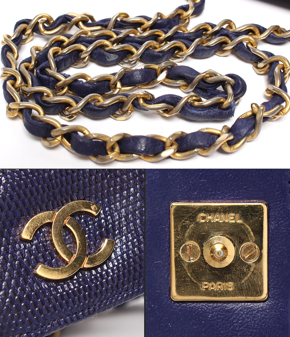 CHANEL チェーンショルダバッグ 肩掛け ゴールド金具 リザード 0番台 レディース シャネル
