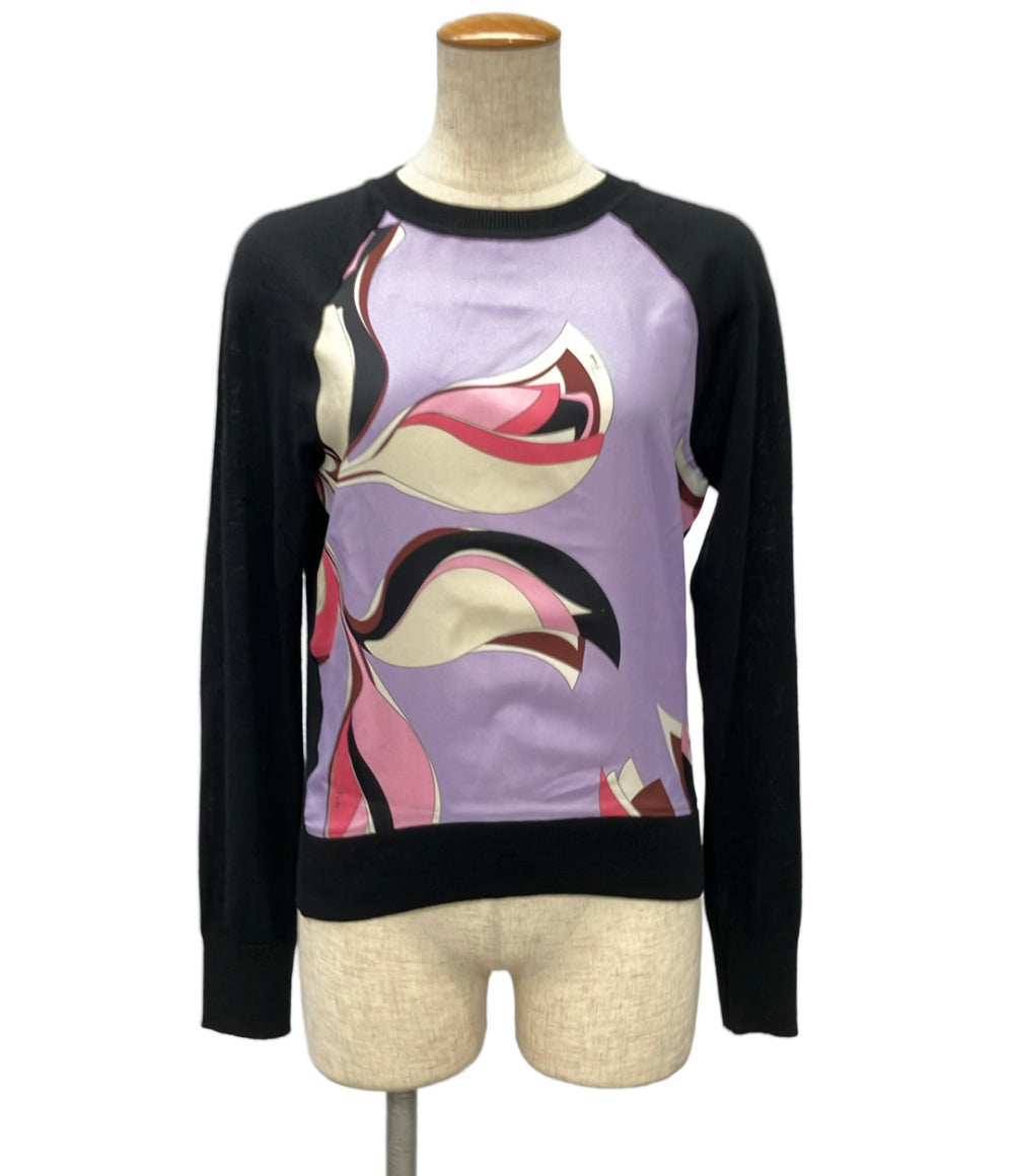 Emilio Pucci 長袖ニット パープル 幾何学模様  シルク混 0EKM28 レディース SIZE XS エミリオ・プッチ