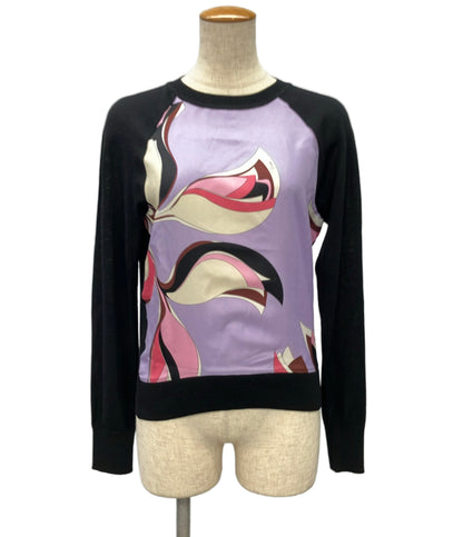 Emilio Pucci 長袖ニット パープル 幾何学模様  シルク混 0EKM28 レディース SIZE XS エミリオ・プッチ