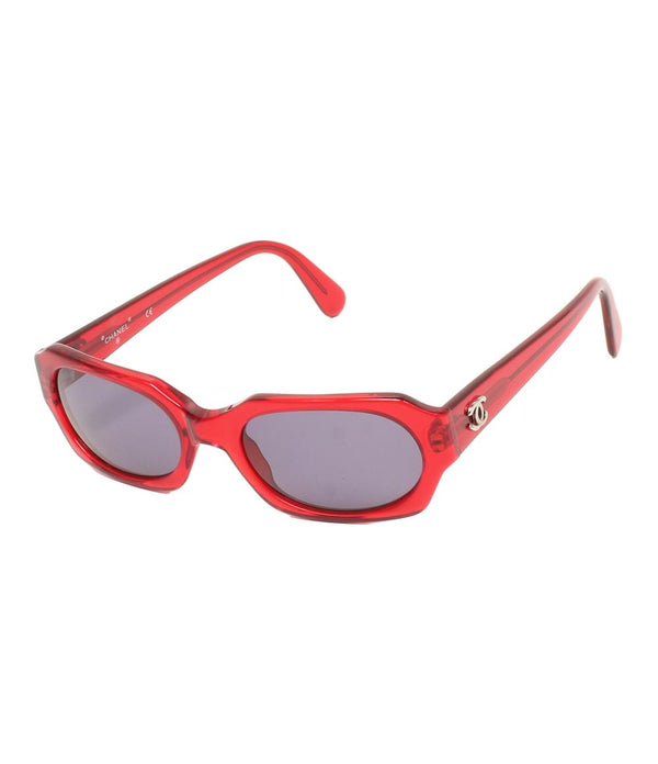 CHANEL シャネル オーバル クリア レッド Y2K サングラス ケース付き 美品 CHANEL サングラス アイウェア レッド レディース シャネル