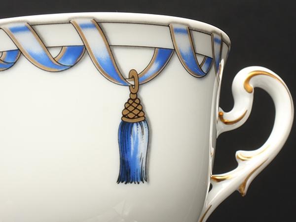 美品 リチャードジノリ カップ＆ソーサー 2客セット ペア フィオッコグレース ブルー リボン Richard Ginori