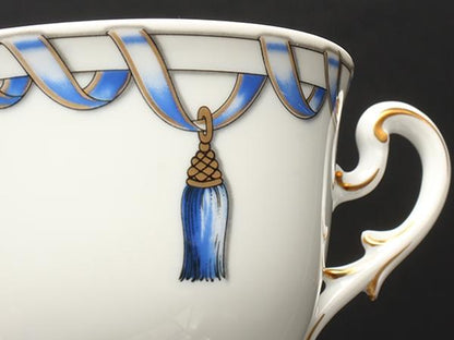 美品 リチャードジノリ カップ＆ソーサー 2客セット ペア フィオッコグレース ブルー リボン Richard Ginori