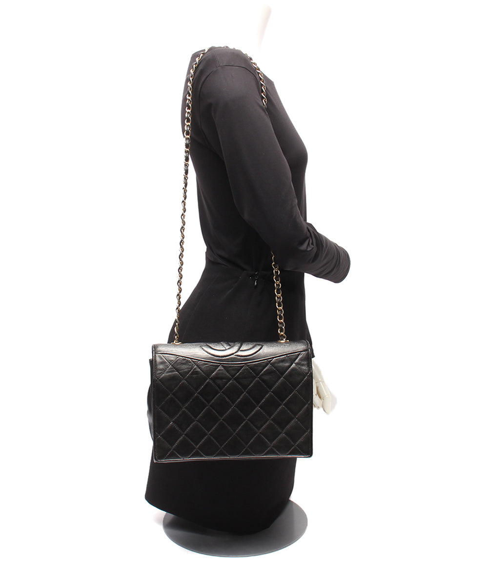 CHANEL チェーンショルダーバッグ 肩掛け ゴールド金具 シングルチェーン シングルフラップ マトラッセ ラムスキン レディース シャネル