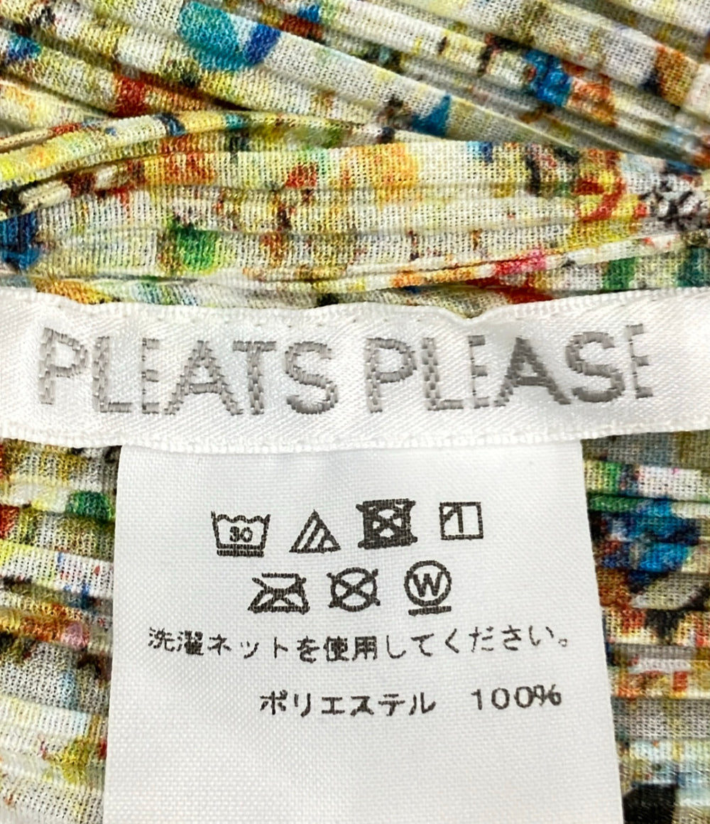 美品 PLEATS PLEASE コート 長袖 プリーツ フローラルマルチカラー 総柄 ポケット付き PP83-JA183 レディース SIZE 3 (L) プリーツプリーズ