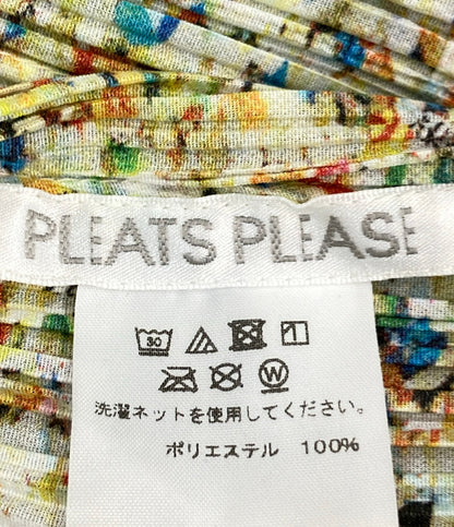 美品 PLEATS PLEASE コート 長袖 プリーツ フローラルマルチカラー 総柄 ポケット付き PP83-JA183 レディース SIZE 3 (L) プリーツプリーズ