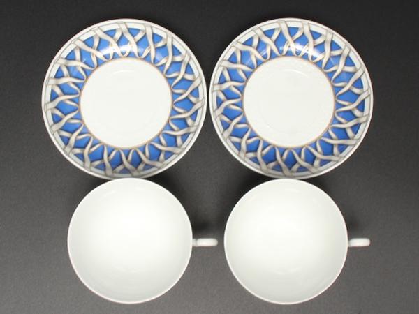美品 リチャードジノリ カップ＆ソーサー 2客セット ペア フィオッコグレース ブルー リボン Richard Ginori