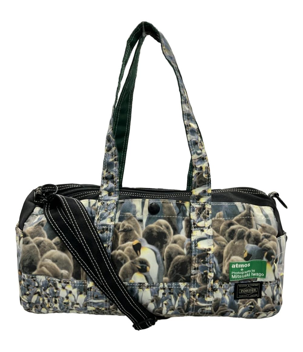 美品 ポーター アトモス ハンドバッグ ショルダーバッグ 2WAY 斜め掛け ナイロン ペンギンフォト Mitsuaki Iwago レディース PORTER atmos