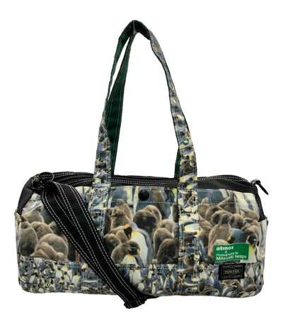 美品 ポーター アトモス ハンドバッグ ショルダーバッグ 2WAY 斜め掛け ナイロン ペンギンフォト Mitsuaki Iwago レディース PORTER atmos