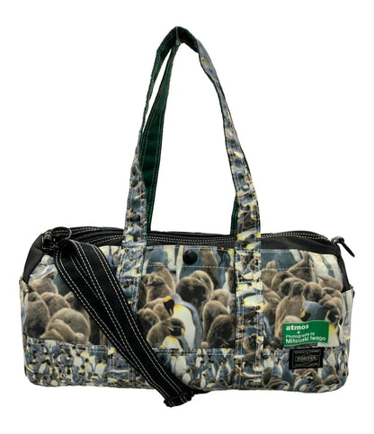 美品 ポーター アトモス ハンドバッグ ショルダーバッグ 2WAY 斜め掛け ナイロン ペンギンフォト Mitsuaki Iwago レディース PORTER atmos