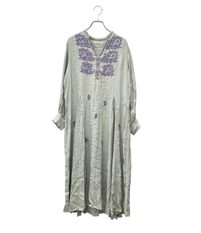 NE QUITTEZ PAS 長袖ワンピース インド刺繍 ロング ミント Moss Rayon Chikan Embroidery Dress 010422CA3 レディース SIZE S ヌキテパ