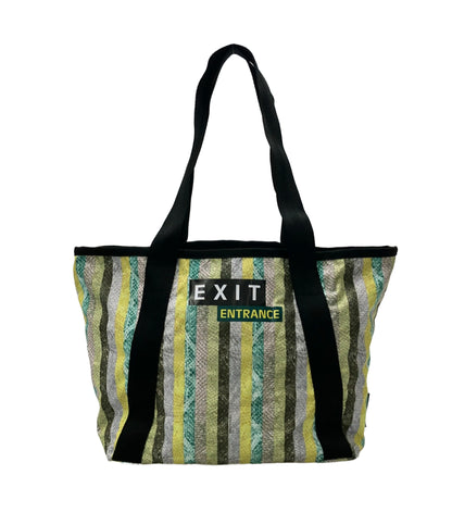美品 LeSportsac トートバッグ 肩掛け ストライプ柄 EXIT RINRIN PANIC レディース レスポートサック