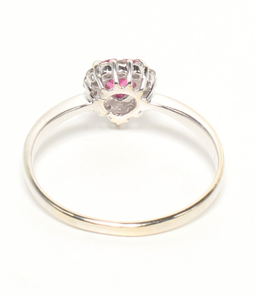 美品 リング 指輪 K18WG ルビー 0.25ct ダイヤ 0.15ct ハートモチーフ レディース SIZE 11号