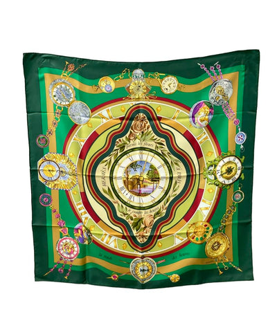 美品 HERMES スカーフ シルク100% カレ90 Parmi les fleurs je compte les heures レディース エルメス