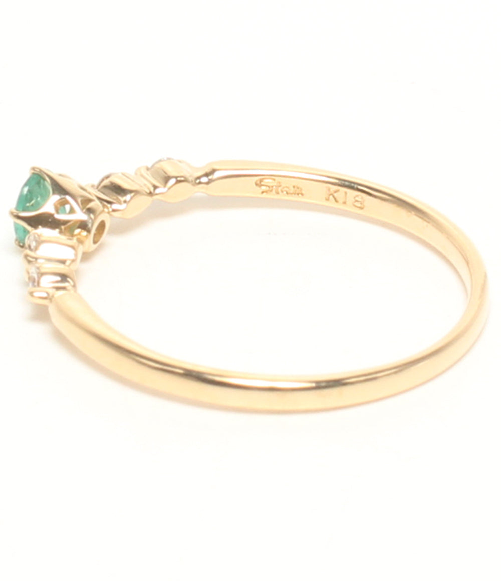 美品 STAR JEWELRY リング 指輪 K18 エメラルド ダイヤ 0.04ct レディース SIZE 7号 スタージュエリー