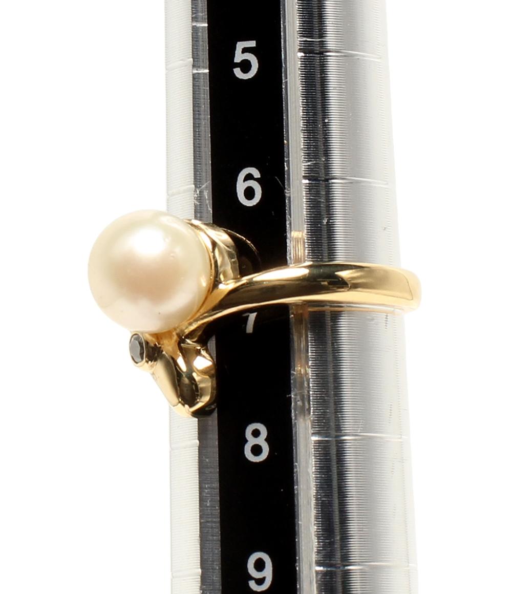 美品 リング 指輪 K18 パール 7.5mm ダイヤ 0.03ct レディース SIZE 7号