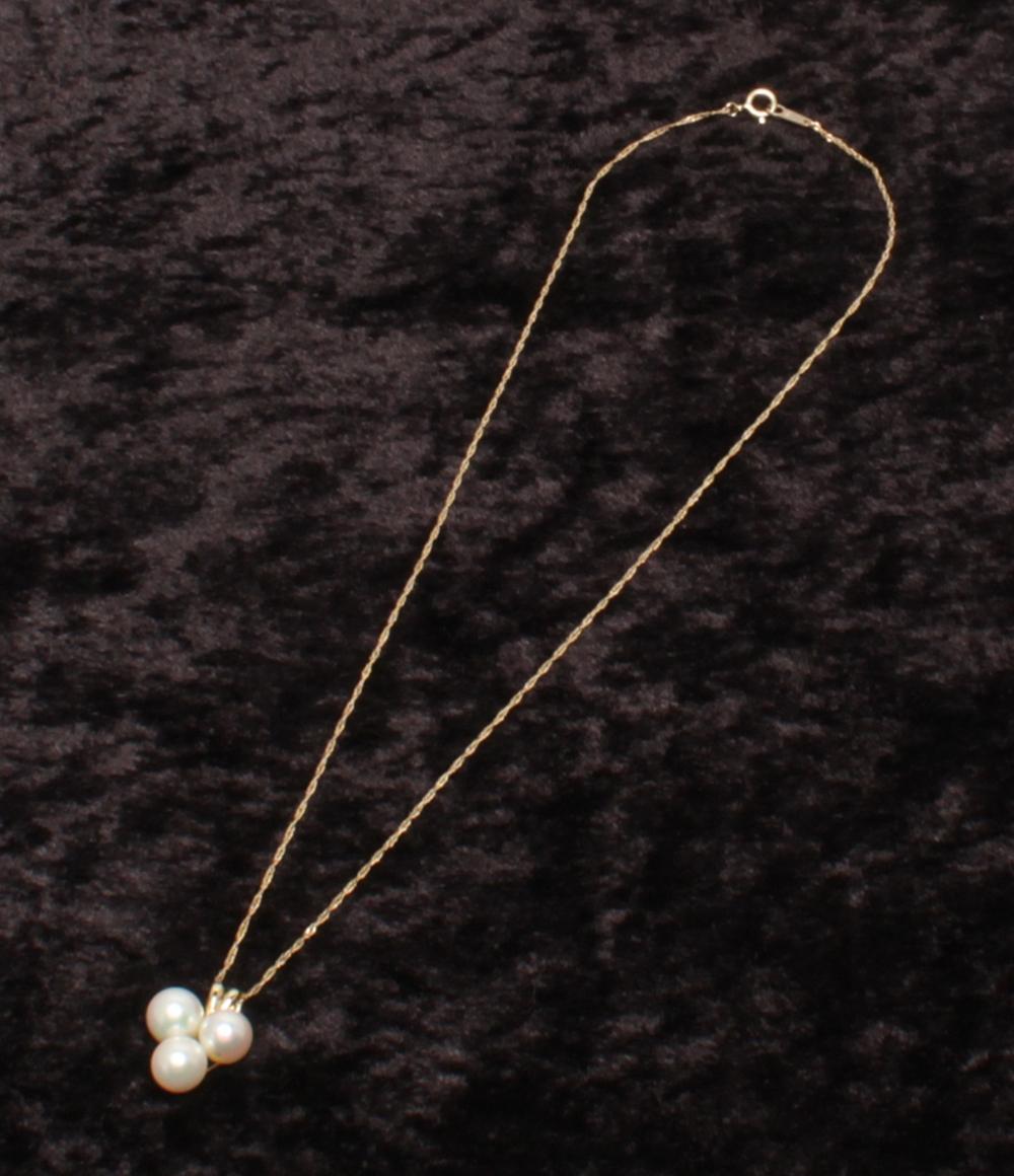 ネックレス K18 パール 6.7mm ダイヤ 0.01ct レディース