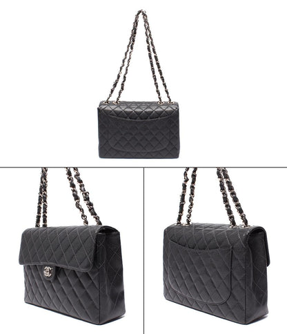 シャネル ショルダーバッグ シングルフラップ ダブルチェーン シルバー金具 キャビアスキン デカマトラッセ 30 レディース CHANEL