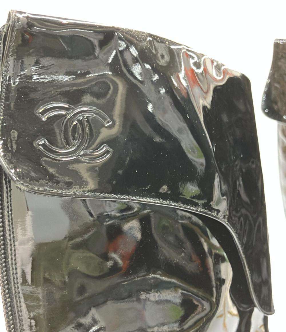 シャネル⭐︎ロングブーツ⭐︎レザー　ブラック&シルバー　37 シャネル パテントレザーロングブーツ ココマーク レディース