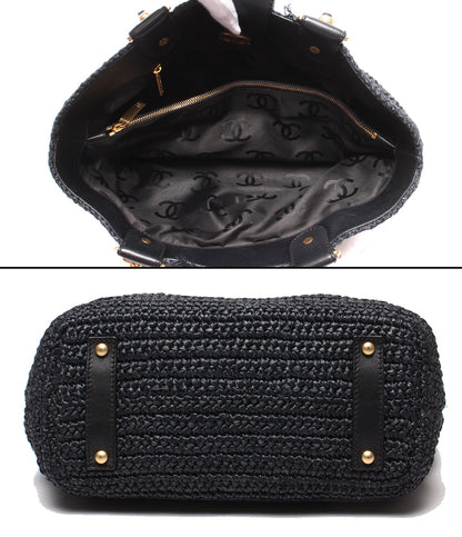 CHANEL チェーンショルダーバッグ トートバッグ 肩掛け ゴールド金具 ラフィア ココマーク レディース シャネル