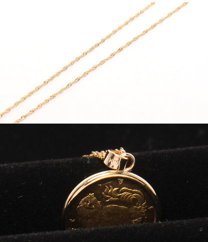 美品 ネックレス K24 K18   エリザベスコイン 1/25oz マン島 キャット金貨 レディース