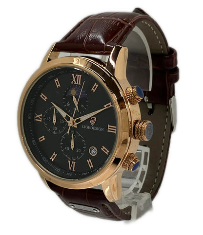 LIGE 腕時計 クオーツ ブラック メンズ リジェ