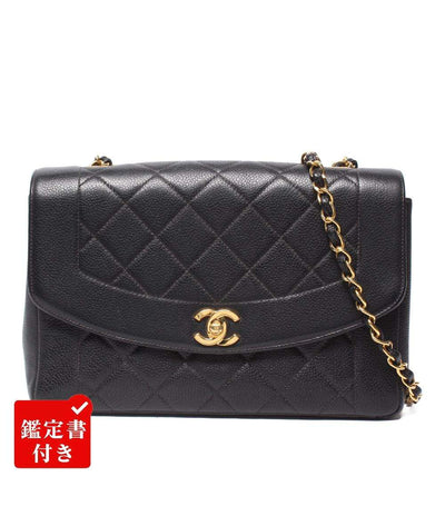 CHANEL チェーンショルダーバッグ ゴールド金具 ダイアナ フラップ マトラッセ ４番台 キャビアスキン レディース シャネル