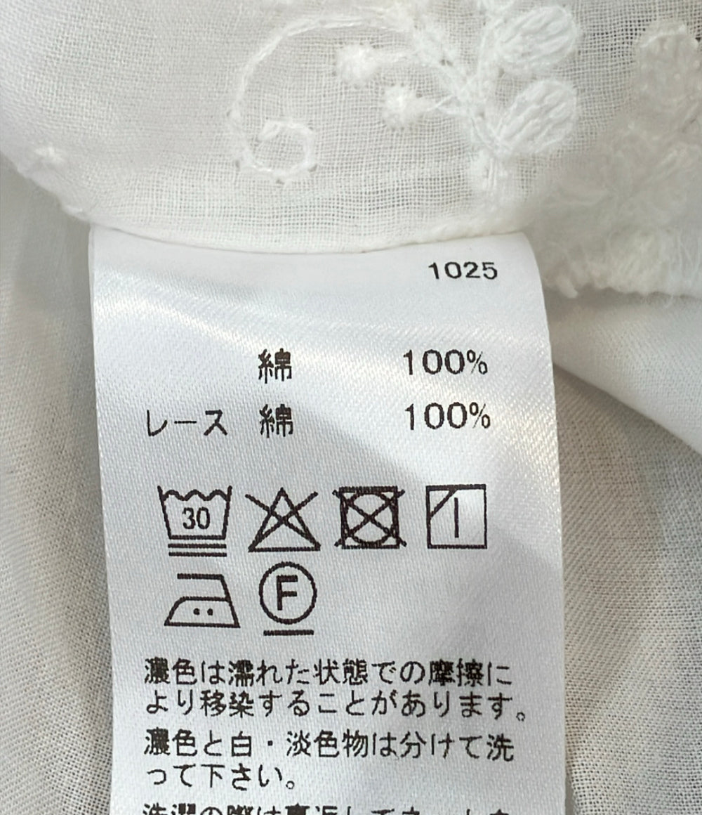 美品 mizuiro ind レース スタンドカラー ワイドブラウス レディース ミズイロインド