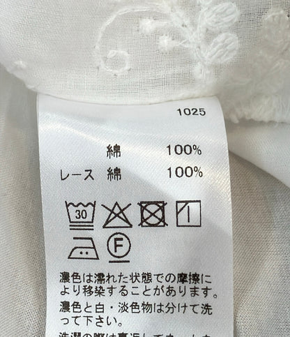 美品 mizuiro ind レース スタンドカラー ワイドブラウス レディース ミズイロインド