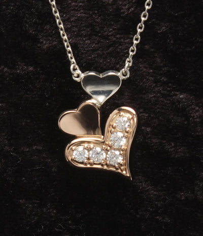 美品 STAR JEWELRY ネックレス K18 SV925 ラインストーン ハートモチーフ レディース スタージュエリー